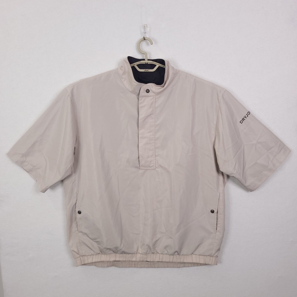 DryJoy FootJoy Men 1/4 Zip Lined Golf  Windbreaker Short Sleeve Large Beige